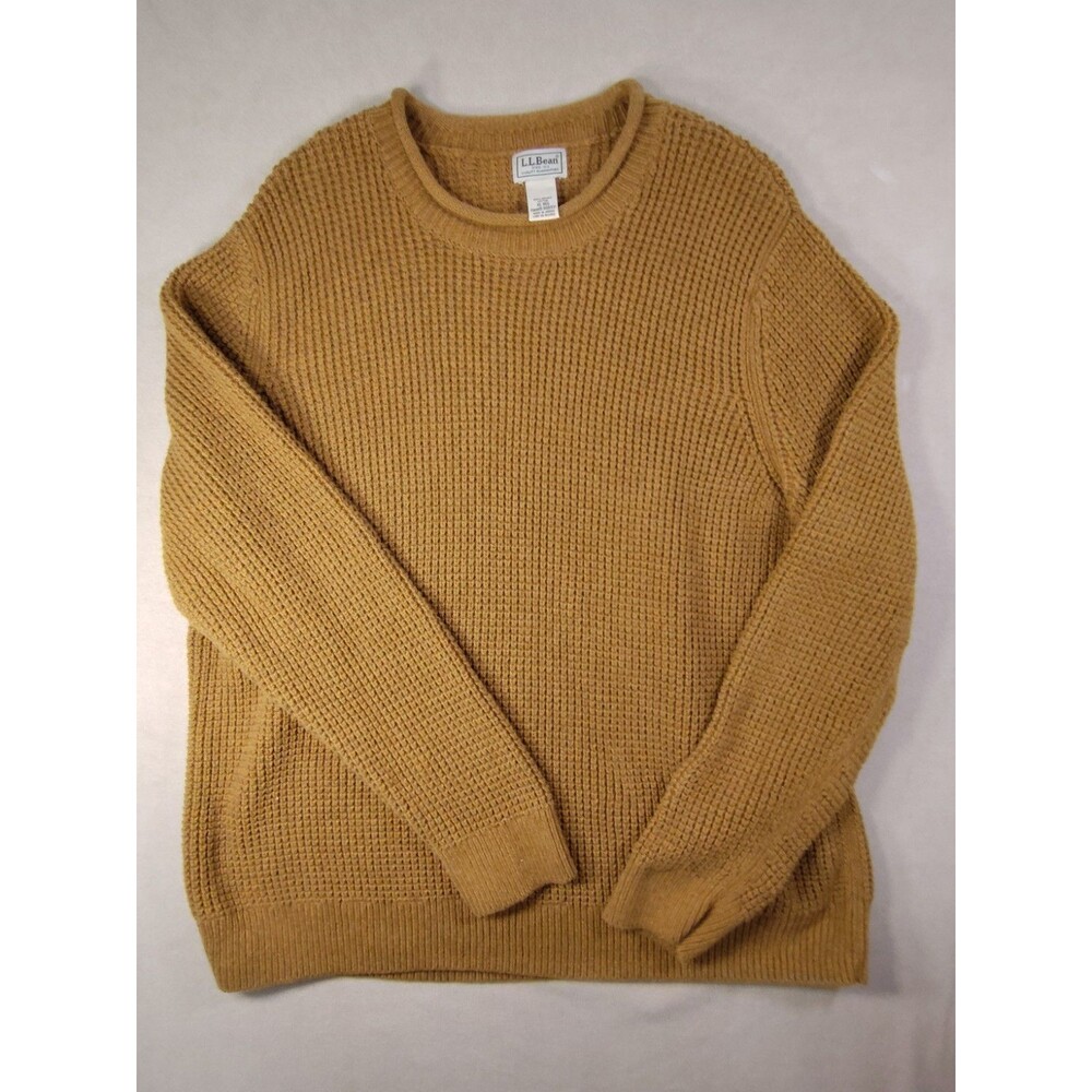 L.L. Bean Heavy Knit Roll Neck Waffle Knit Sweater 509337 Mustard Brown